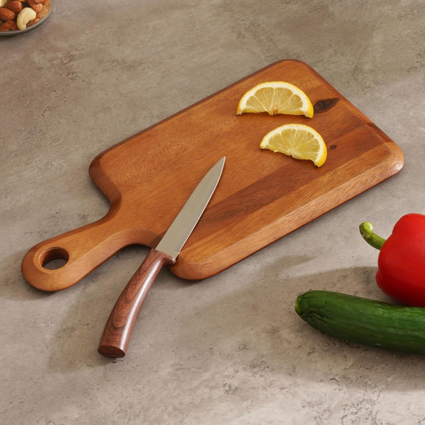 Acacia Wood Cutting Board, Smooth Polished Edge Kitchen Board