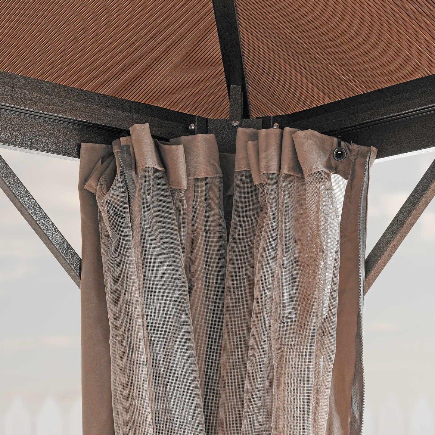 Mavren Outdoor Gazebo 3x3x2.8m, Brown Curtains with Black frame