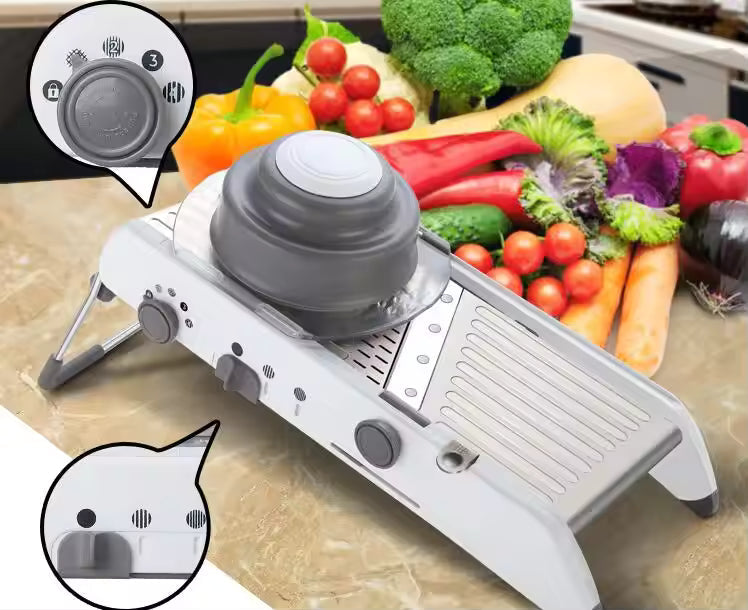 Kitchen Vegetable Cutter with Interchangeable Blades and Dicing Attachment, Slicer and Grater