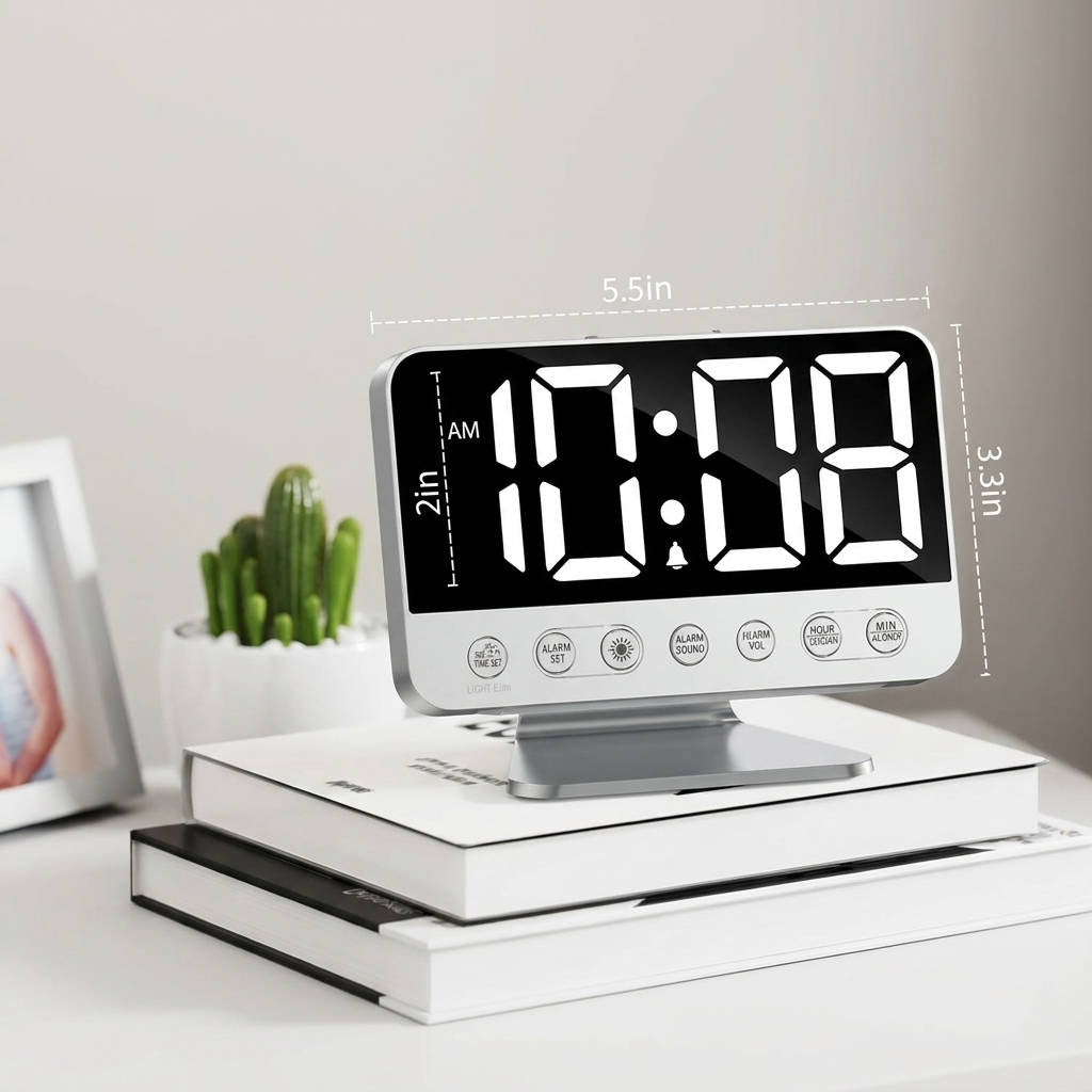 Digital Alarm Clock Bedroom Large Display, Adjustable Brightness Easy Read LED Clock with Night Light