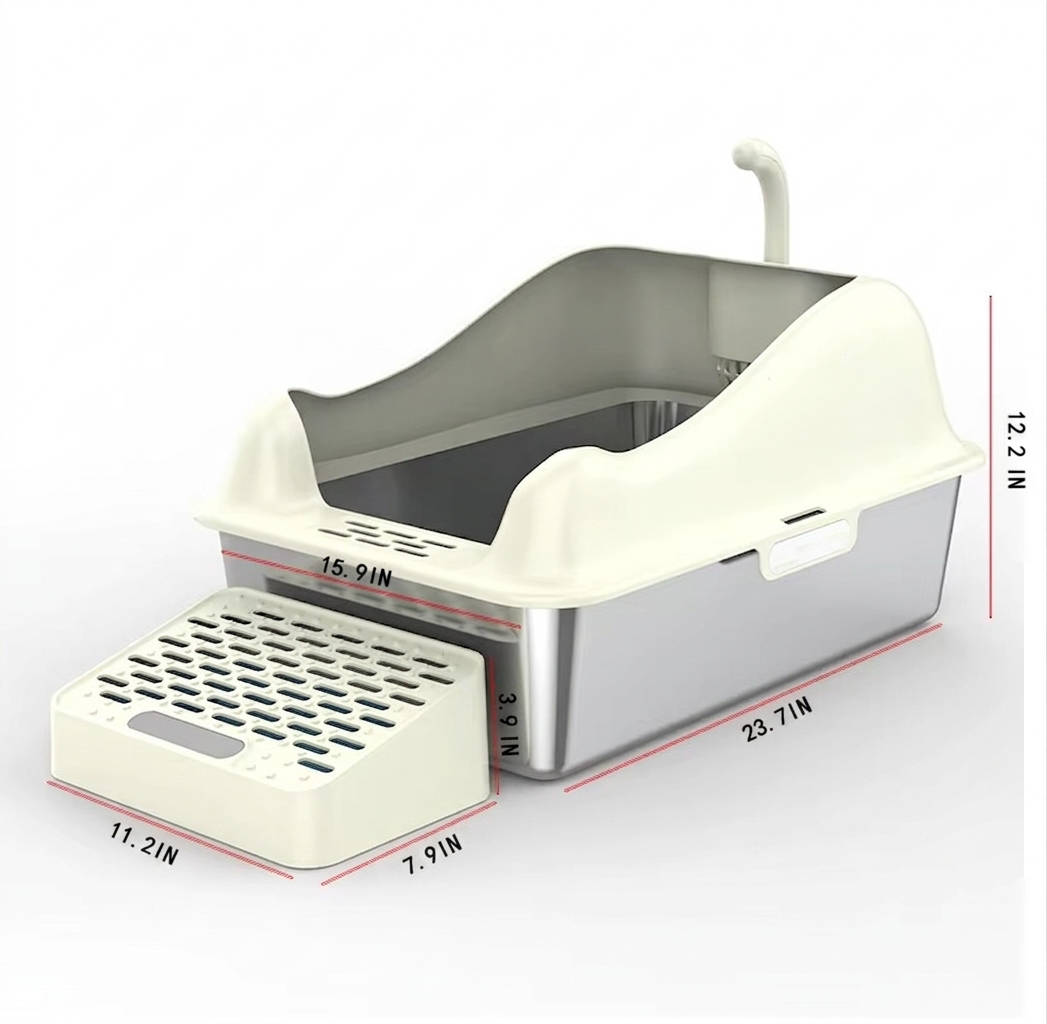 Stainless Steel Cat Litter Box 100L, Enclosed Smart Odor Control Leak Proof Multi Cat Box