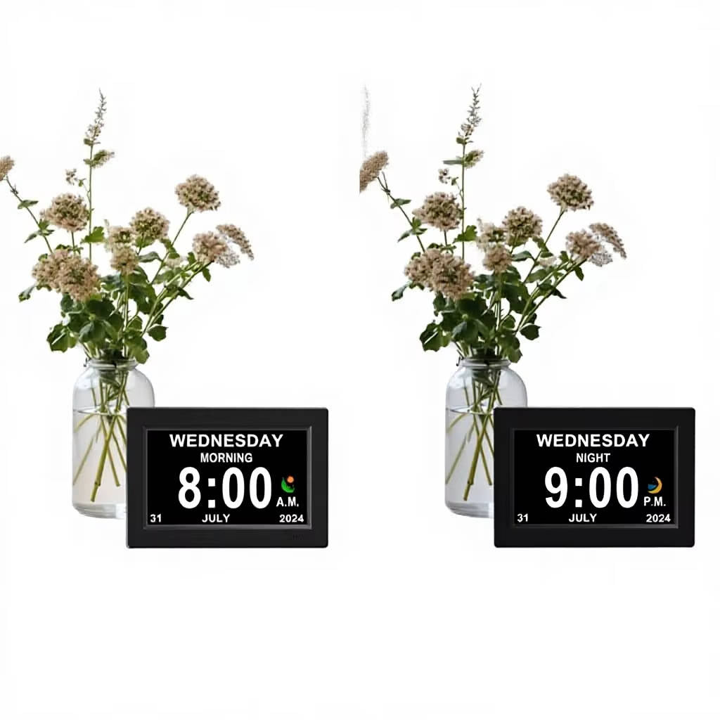 8 Inch Dementia Clock for Seniors, Large Display Digital Clock with Date, Time and Day, 10 Reminders, 6 Alarms, Auto Dimming, Remote Control