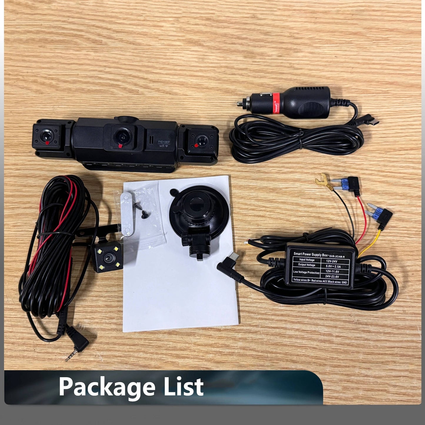 Four Camera Dash Cam with Infrared Night Vision and Wireless App Control