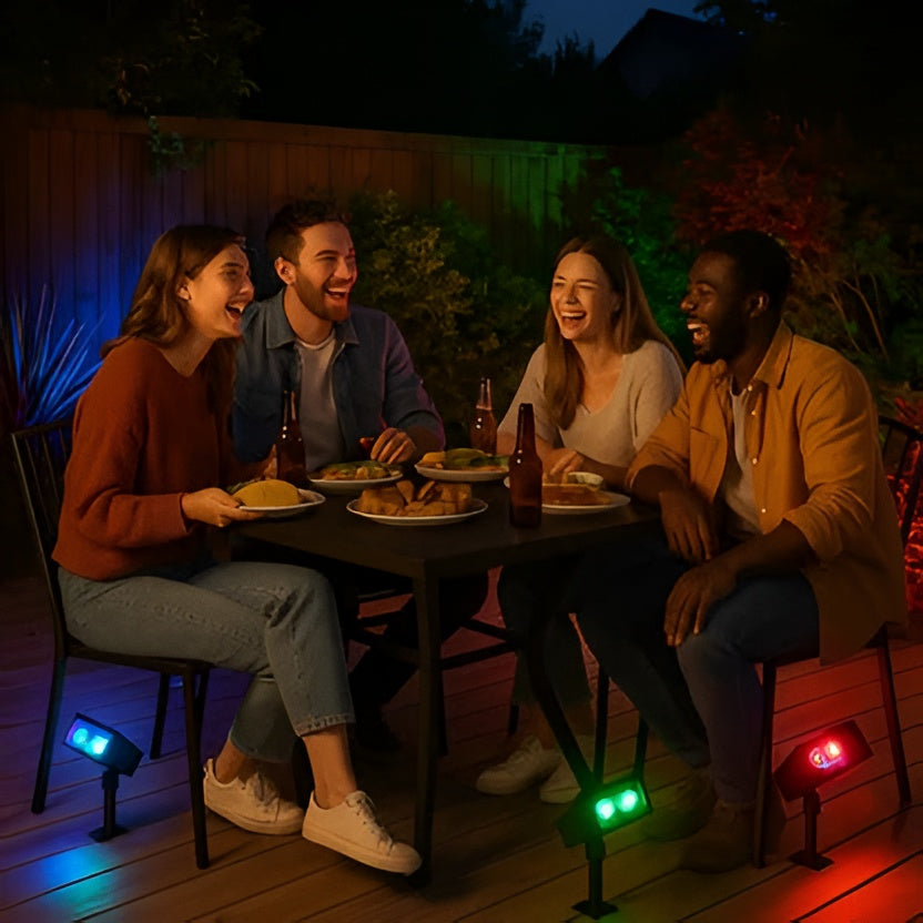 Solar Spotlight with Adjustable Zoom Lens and RGB Color Modes, IP65 Waterproof