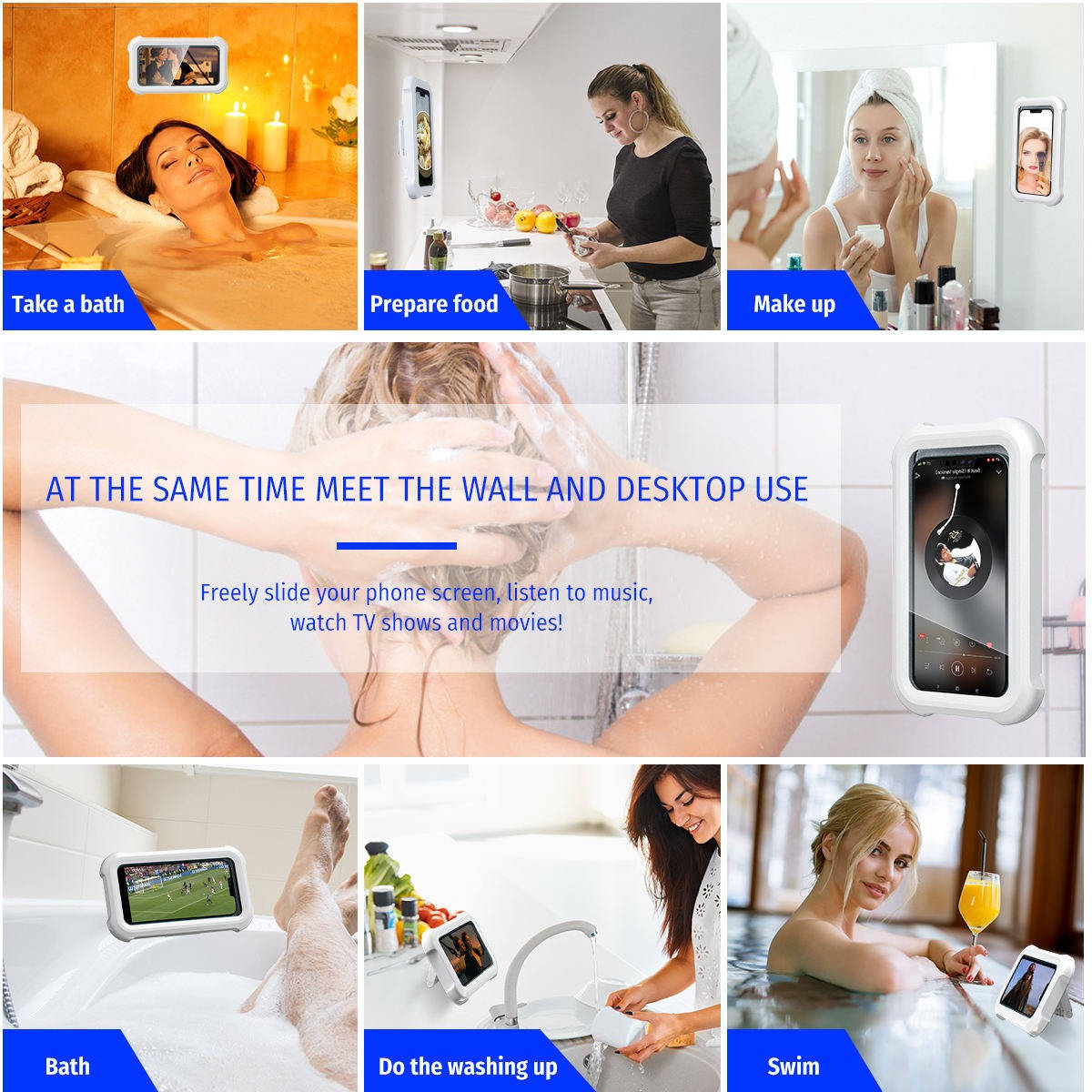 Waterproof Phone Holder with 480° Rotation and Touchscreen Access for Smartphones Up to 6.8"