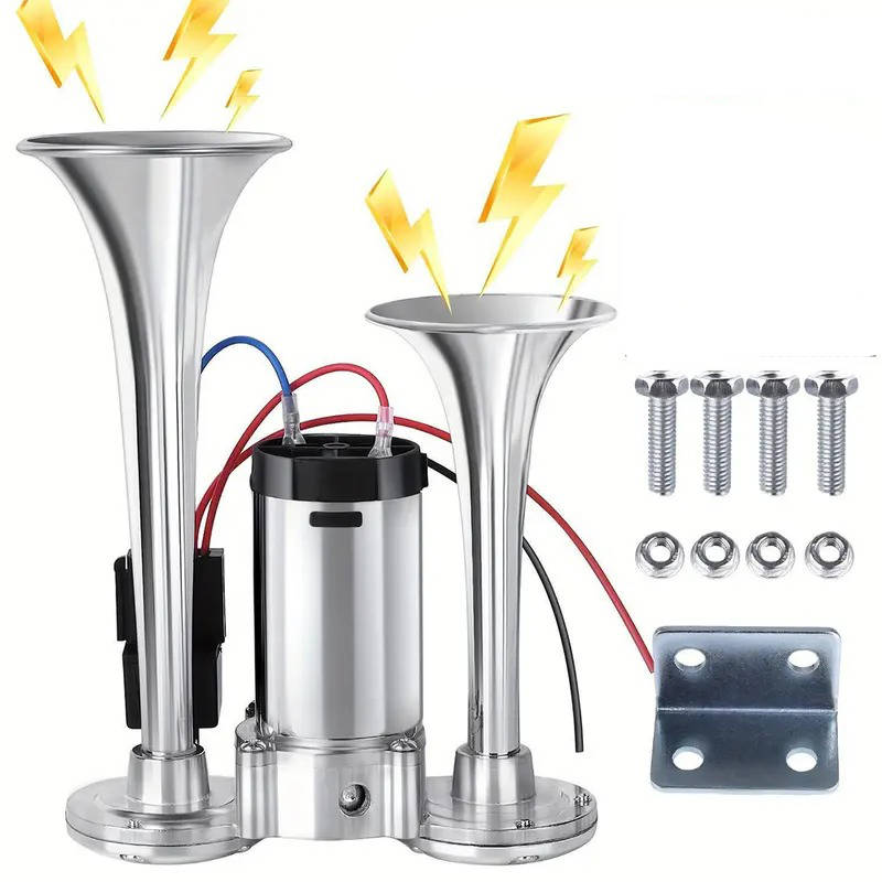 12V Dual Air Horn Kit 600DB, Loud Compressor Horn for Trucks Boats Emergency Alert
