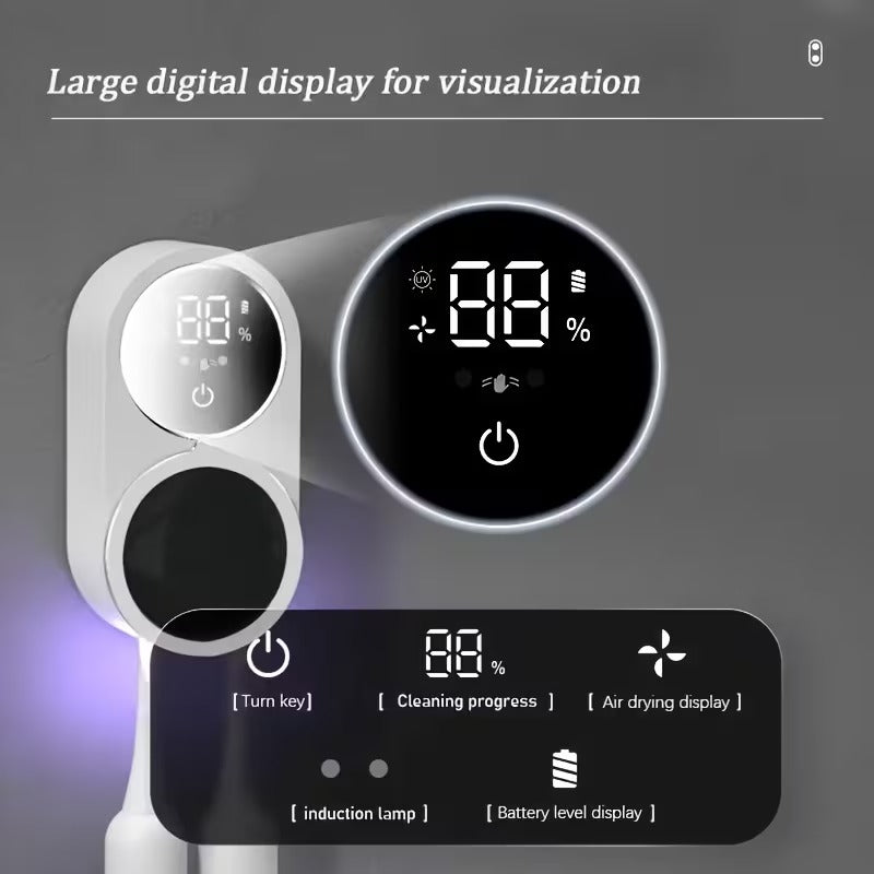 Wall Mount Toothbrush Sterilizer with Touchless Sensor and Automatic Air Dry, Multi-Compartment for Electric and Manual Brushes