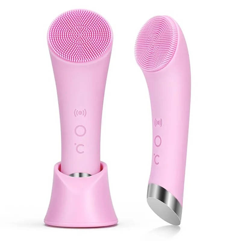 Electric Silicone Facial Cleansing Brush, Heated Vibrating Face Scrubber Exfoliator