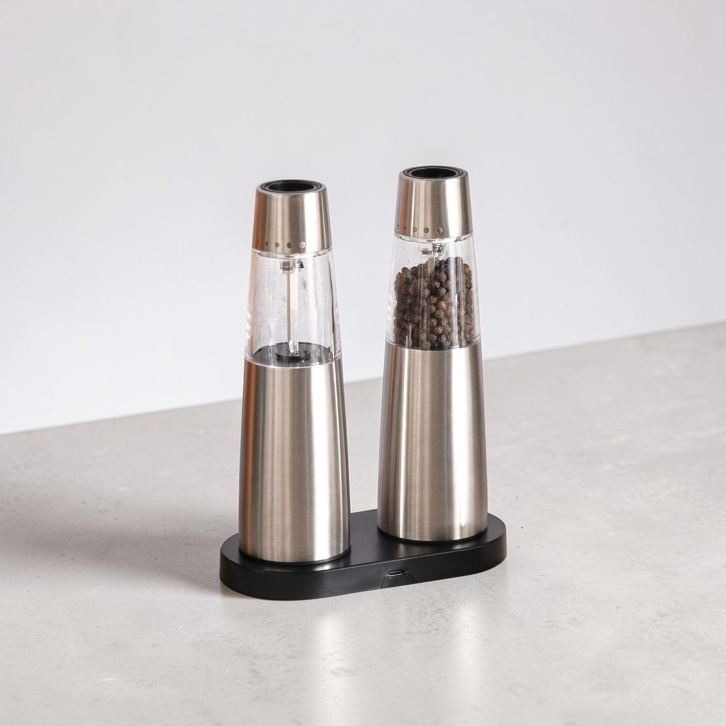 Rechargeable Gravity Salt and Pepper Mill Set – Stainless Steel Automatic Grinder with Adjustable Coarseness