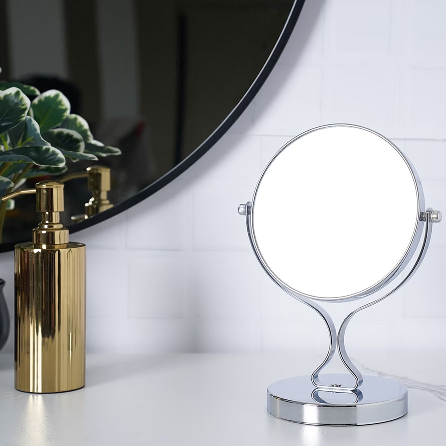 Double-Sided Mirror for Bathroom 1x/3x Magnification, Silver