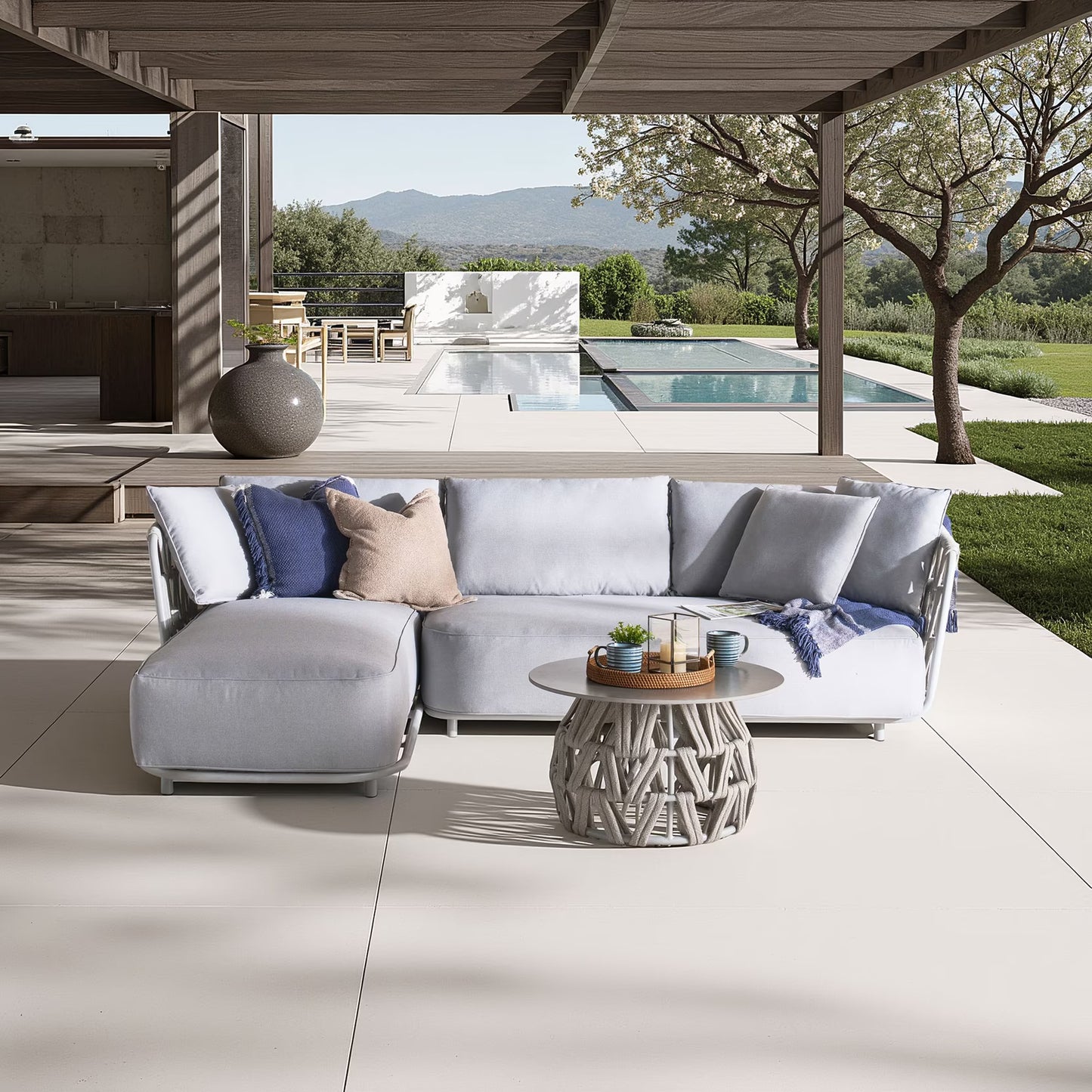 Rona Outdoor Corner Sofa Set with Table, Light Gray with Aluminum frame