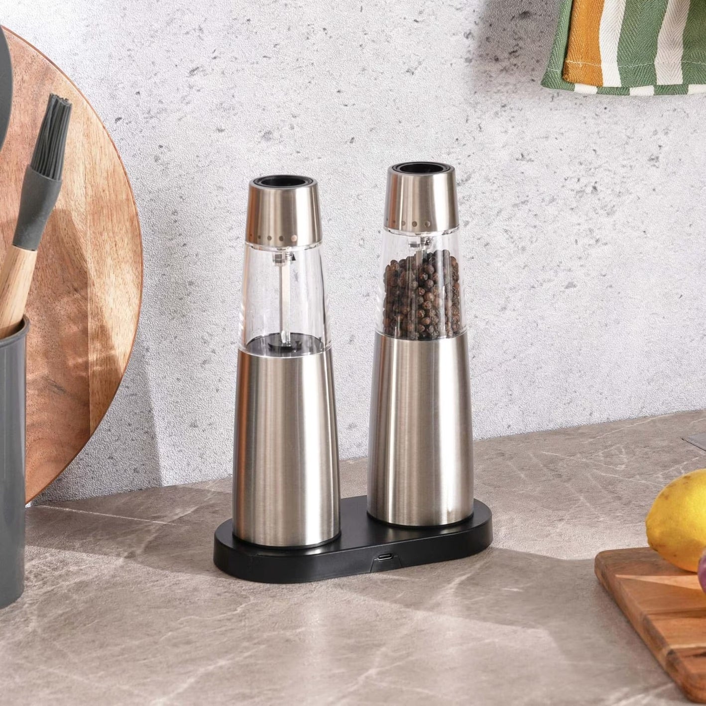 Rechargeable Gravity Salt and Pepper Mill Set – Stainless Steel Automatic Grinder with Adjustable Coarseness