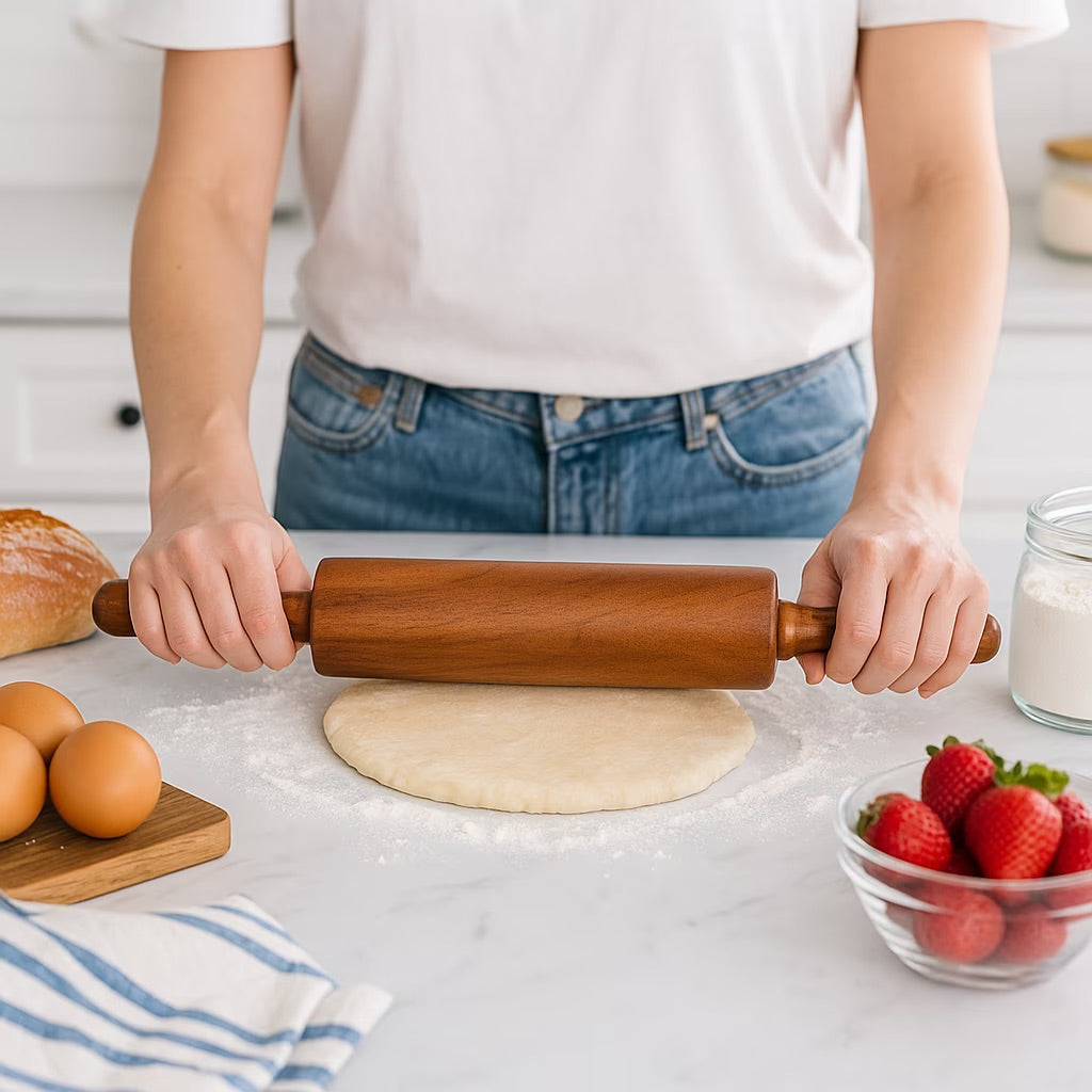 Acacia Wood Rolling Pin with Grip Handles
