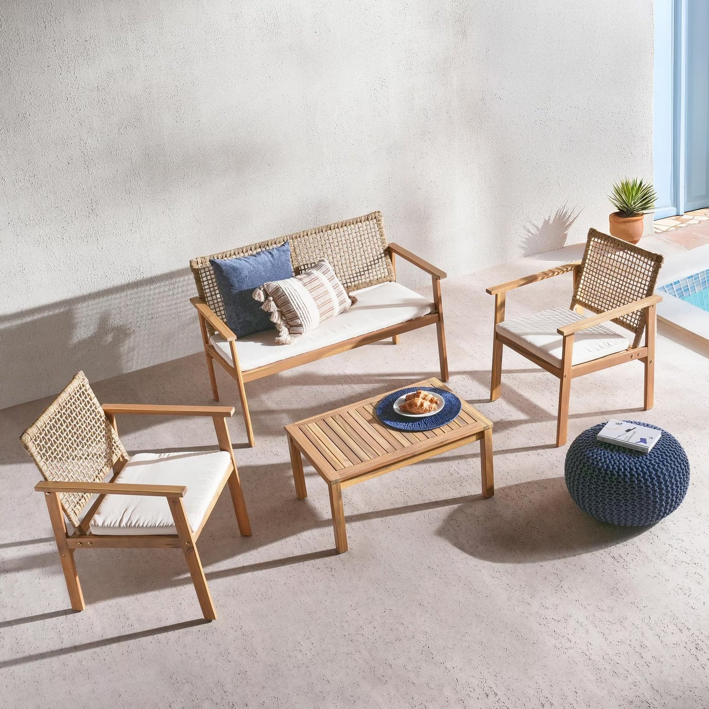 Inver Outdoor Wooden Sofa Set with Coffee Table, 4 Seating Capacity