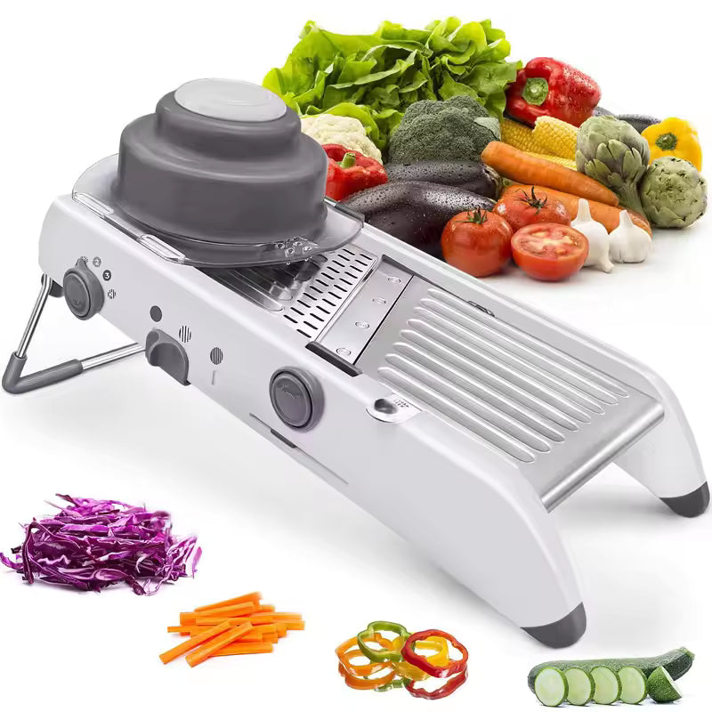 Kitchen Vegetable Cutter with Interchangeable Blades and Dicing Attachment, Slicer and Grater