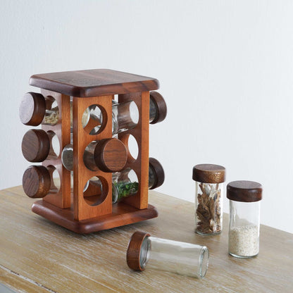 12-Piece Rotating Spice Rack with Glass Jars