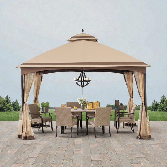 Fari 10x13 ft Steel Outdoor Canopy Gazebo with Netting, 2-Tier Ventilated Roof
