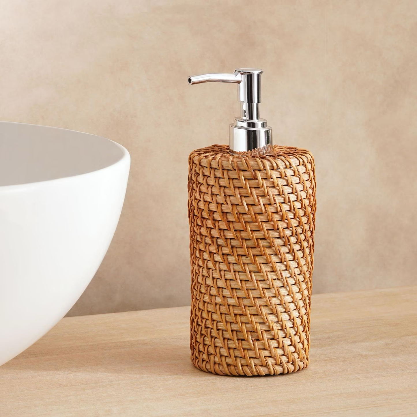 Rattan Soap Dispenser, Lightweight and Refillable
