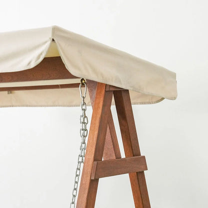 Alda 2-Seater Wooden Outdoor Swing with Canopy – Brown/Beige, Fabric Cushions, 55.1x80.3x77.6in