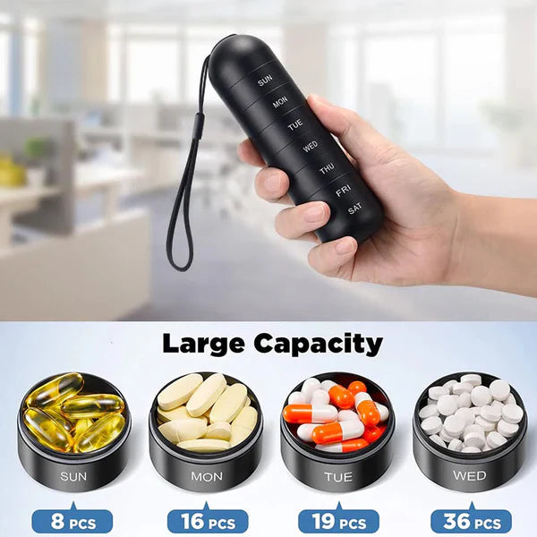 Pill Organizer with Aluminum Alloy Construction and Waterproof Silicone Seals, 7-Day Weekly Compartments