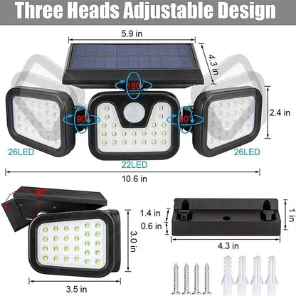 Solar Motion Sensor Light with 74 LED Bulbs and 270 Degree Coverage, IP65 Waterproof