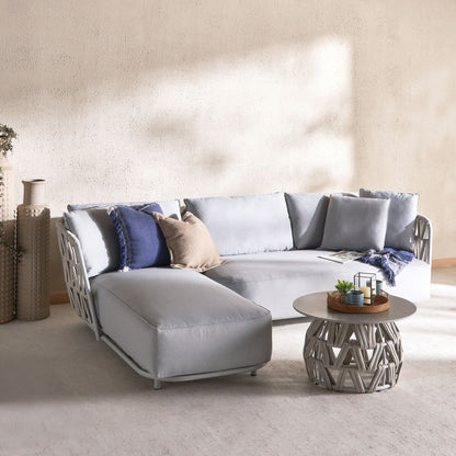 Rona Outdoor Corner Sofa Set with Table, Light Gray with Aluminum frame