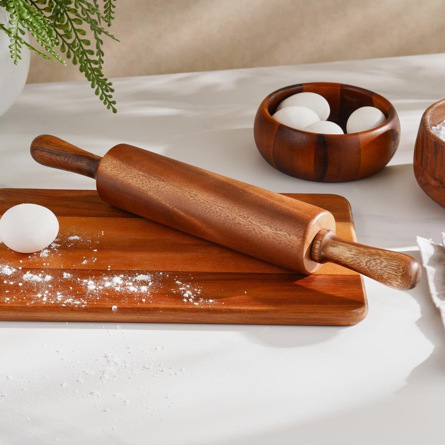 Acacia Wood Rolling Pin with Grip Handles