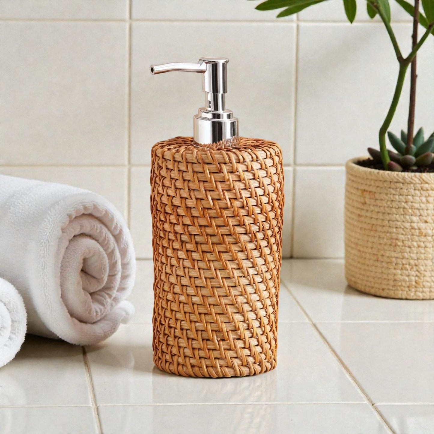 Rattan Soap Dispenser, Lightweight and Refillable