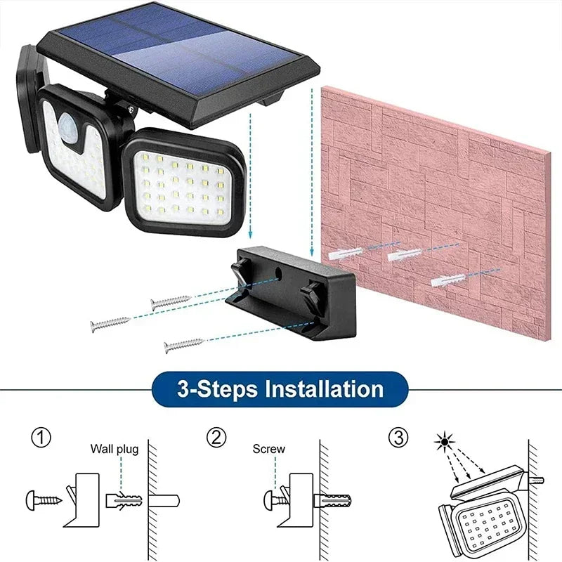 Solar Motion Sensor Light with 74 LED Bulbs and 270 Degree Coverage, IP65 Waterproof