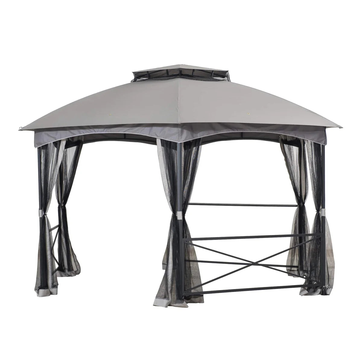 Hexo 15x15 ft Hexagon Soft Top Gazebo with Netting and Bar Shelf, 2-Tier Ventilated Roof