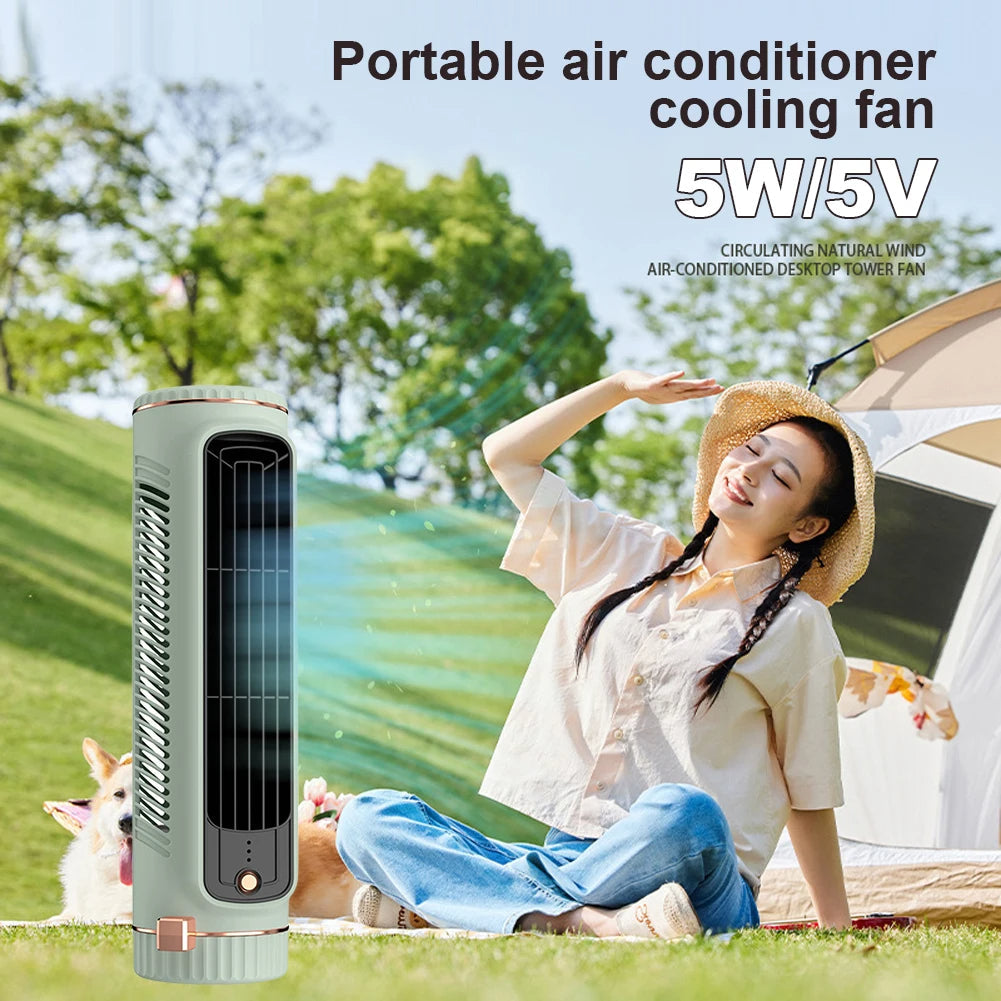 Bladeless Tower Fan with USB Power and 60-Degree Air Distribution