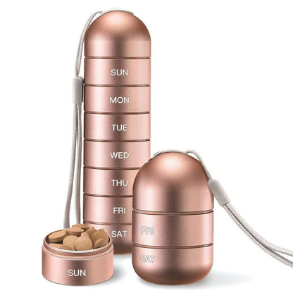 Pill Organizer with Aluminum Alloy Construction and Waterproof Silicone Seals, 7-Day Weekly Compartments