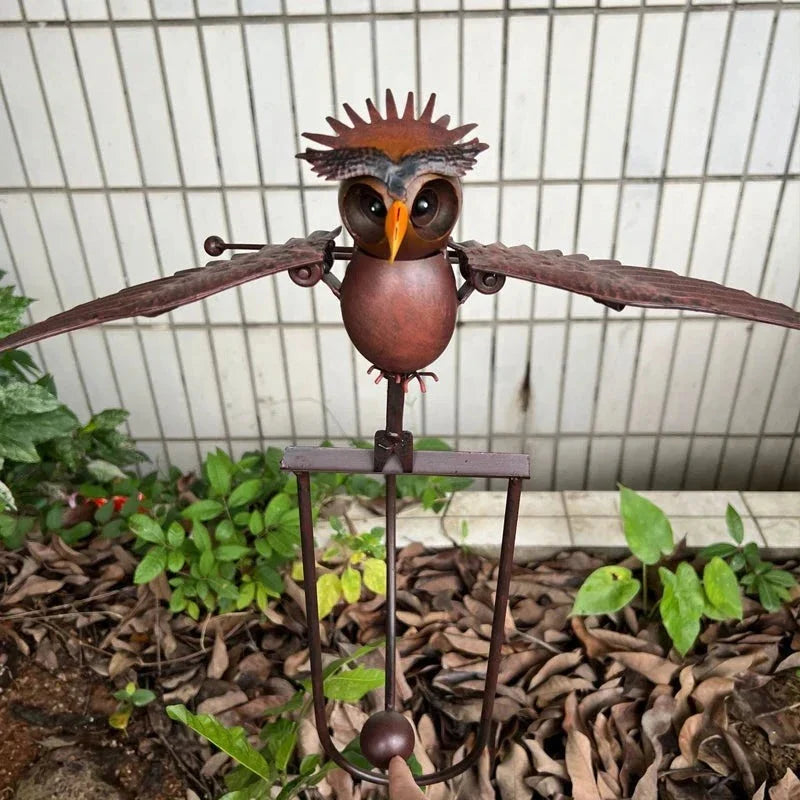 Wind-Activated Metal Bird Garden Stake with Bearing-Guided Wings and Weighted Base