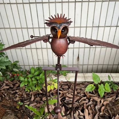 Wind-Activated Metal Bird Garden Stake with Bearing-Guided Wings and Weighted Base