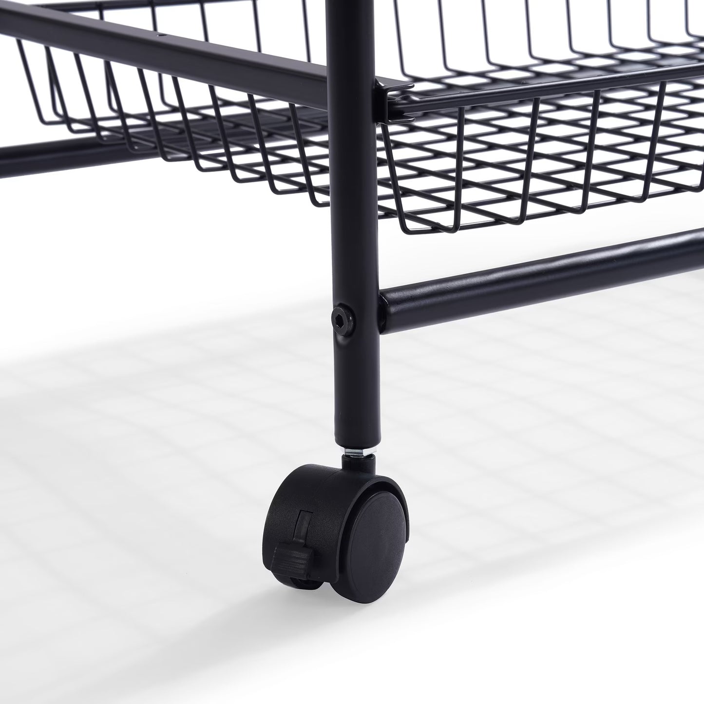 3-Tier Kitchen Trolley with Wooden Top, Black Metal Storage Cart with Wheels