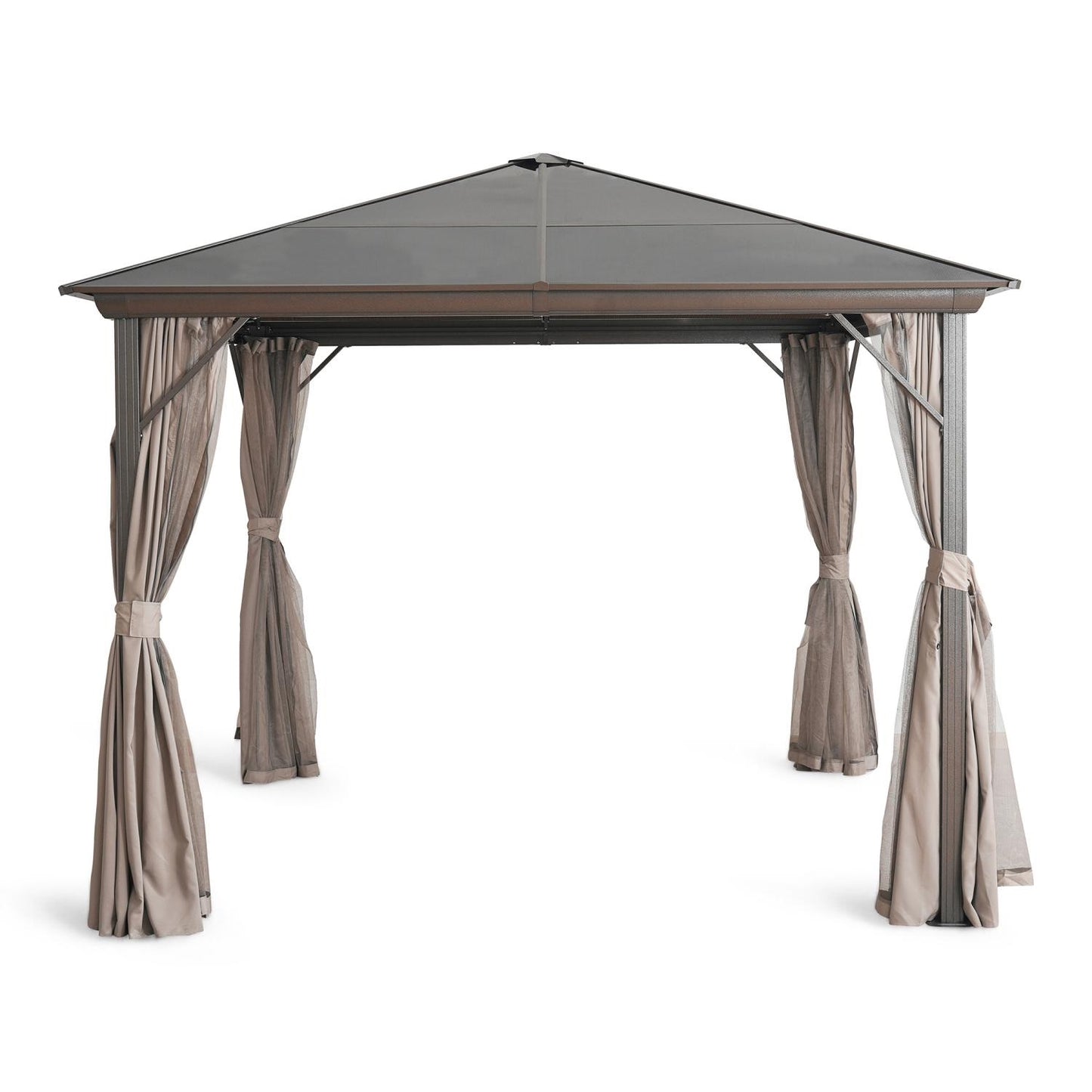 Mavren Outdoor Gazebo 3x3x2.8m, Brown Curtains with Black frame