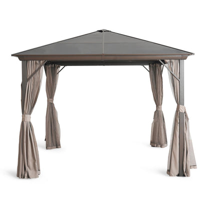 Mavren Outdoor Gazebo 3x3x2.8m, Brown Curtains with Black frame