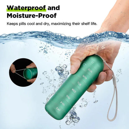 Pill Organizer with Aluminum Alloy Construction and Waterproof Silicone Seals, 7-Day Weekly Compartments