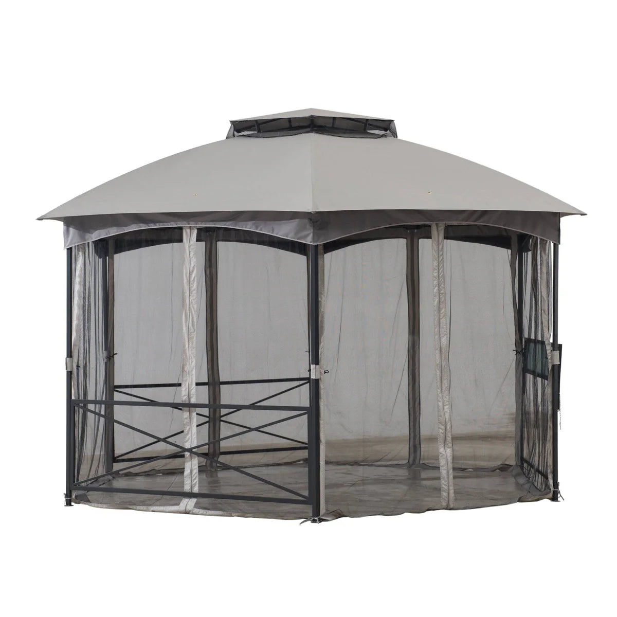 Hexo 15x15 ft Hexagon Soft Top Gazebo with Netting and Bar Shelf, 2-Tier Ventilated Roof