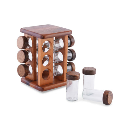 12-Piece Rotating Spice Rack with Glass Jars