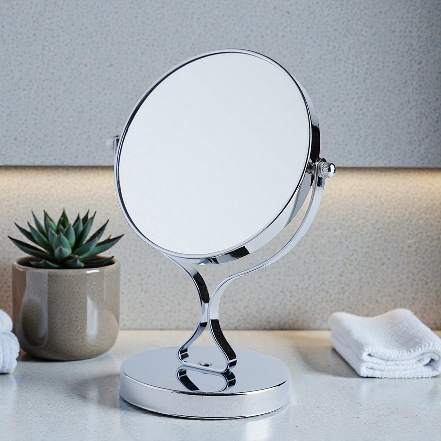 Double-Sided Mirror for Bathroom 1x/3x Magnification, Silver