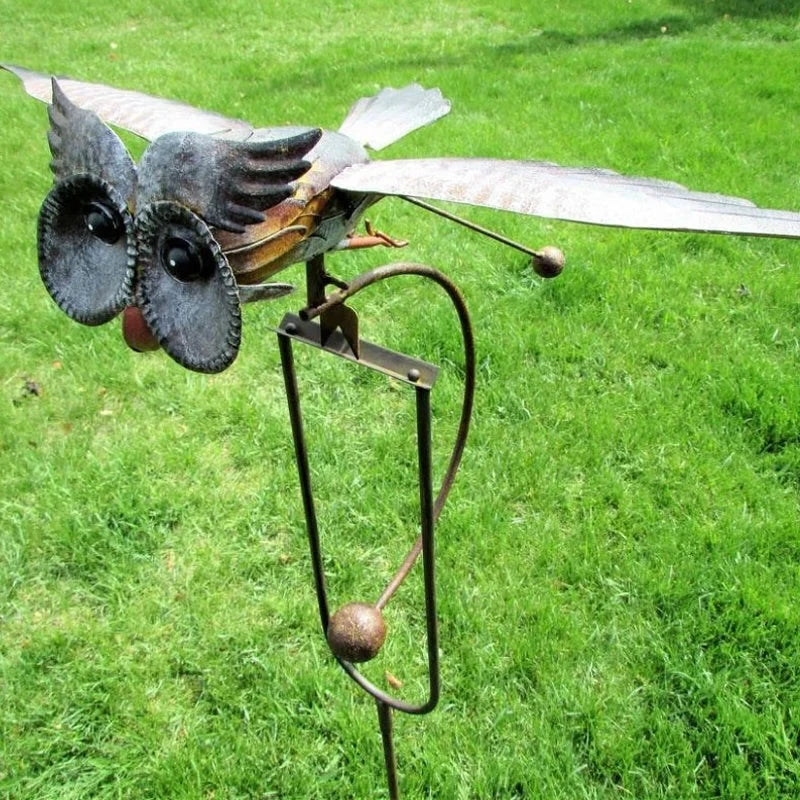 Wind-Activated Metal Bird Garden Stake with Bearing-Guided Wings and Weighted Base