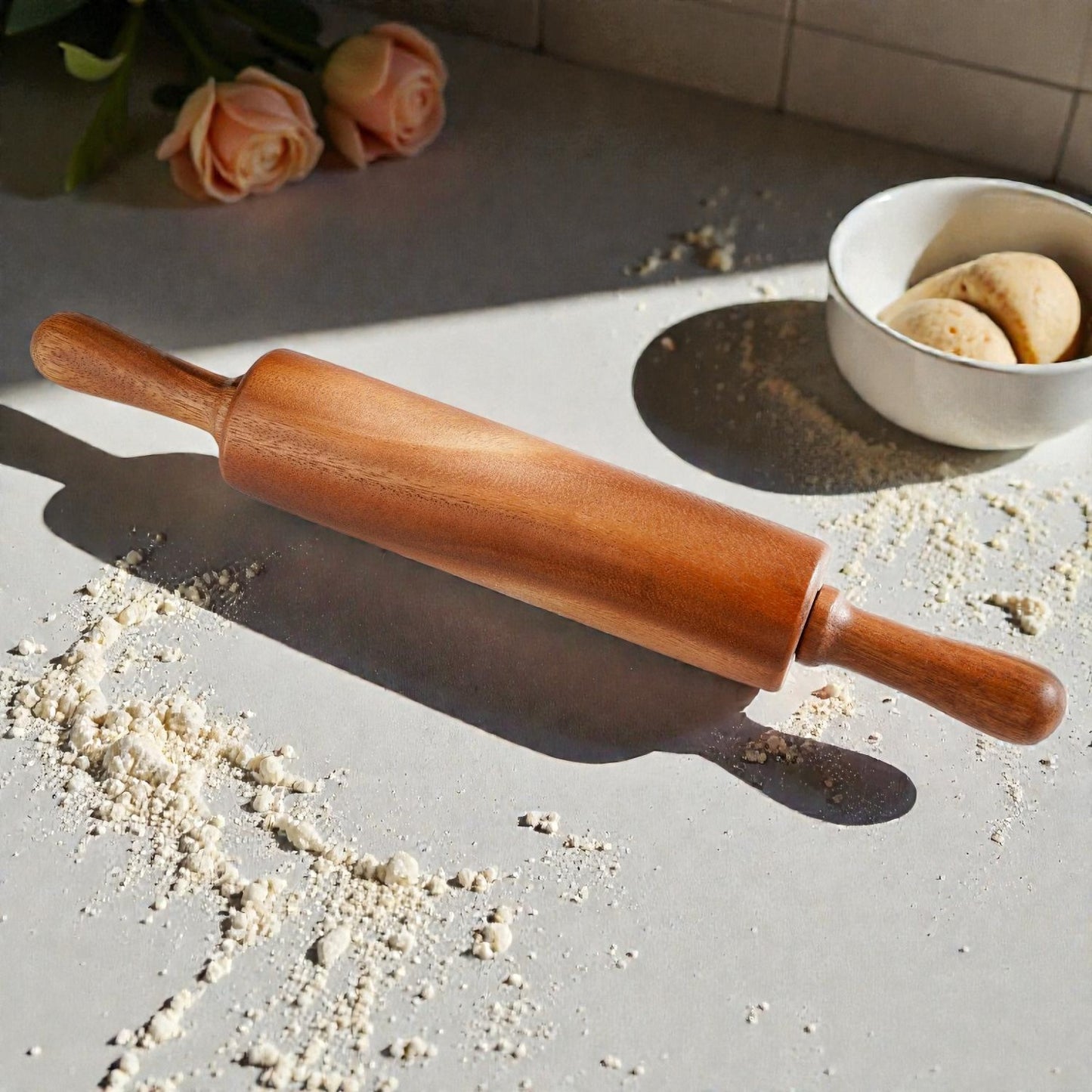 Acacia Wood Rolling Pin with Grip Handles