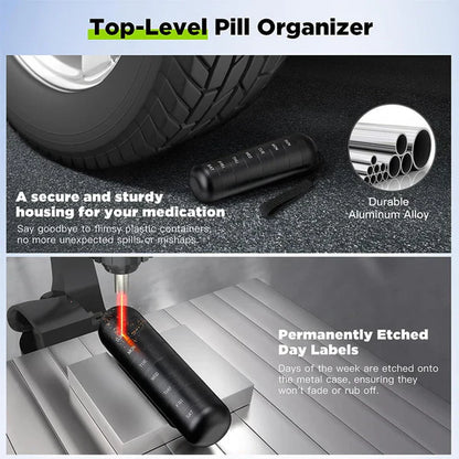 Pill Organizer with Aluminum Alloy Construction and Waterproof Silicone Seals, 7-Day Weekly Compartments
