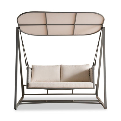 Outdoor 2-Seater Swing with Cushions, Beige with Black frame