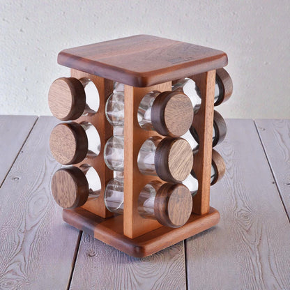 12-Piece Rotating Spice Rack with Glass Jars