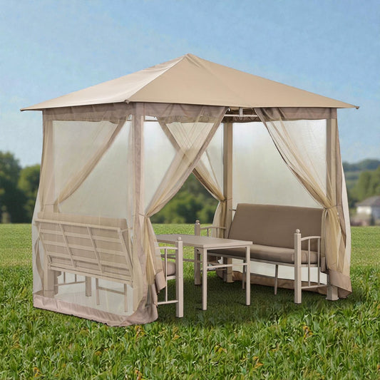 Seren Beige Gazebo Lounge Set Beige with Sofas and Table