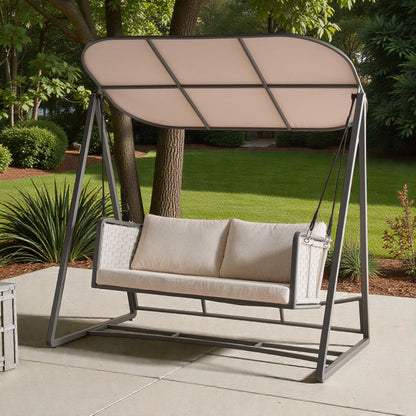 Outdoor 2-Seater Swing with Cushions, Beige with Black frame