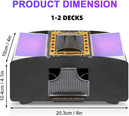 Dual Deck Card Shuffler with Battery Power and One Button Operation