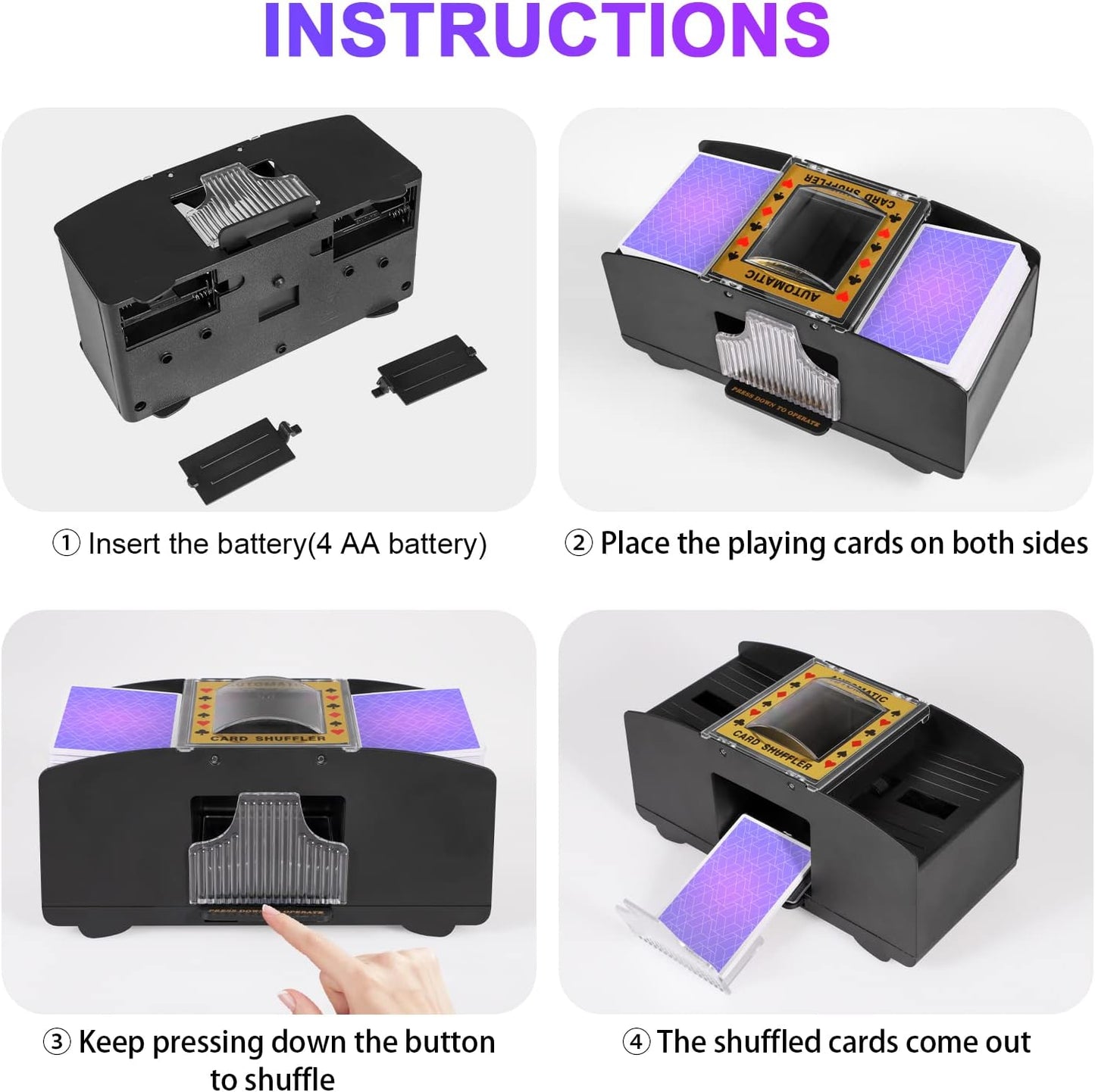 Dual Deck Card Shuffler with Battery Power and One Button Operation